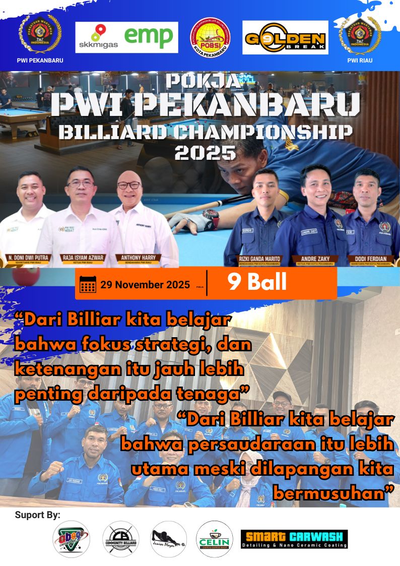 PWI Pekanbaru Billiard Championship 2025 Siap Digelar, Sekjen PWI Pusat Dijadwalkan Hadir
