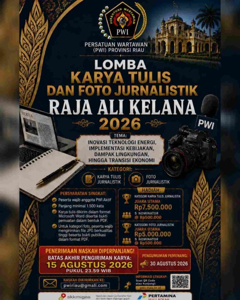 PWI Riau Perpanjang Pendaftaran Lomba Raja Ali Kelana hingga 15 Agustus