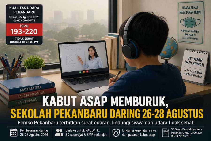 Sekolah Pekanbaru Daring 26-28 Agustus, Imbas Kualitas Udara Memburuk